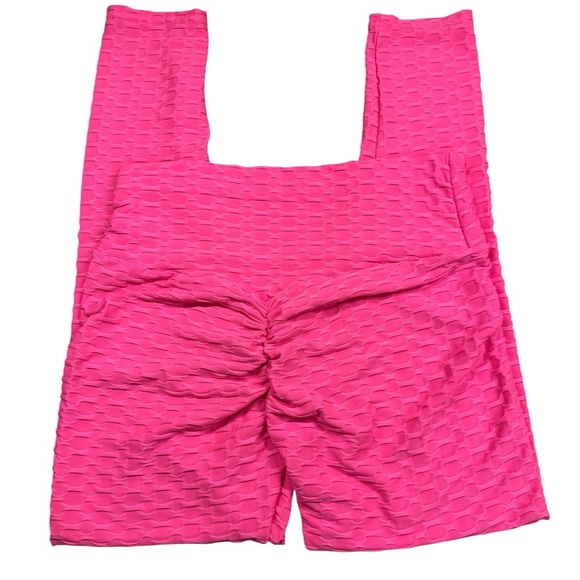 New Mix Honeycomb Cellulite Hiding Yoga Athletic Legging Hot Pink Size M Used - Picture 3 of 9